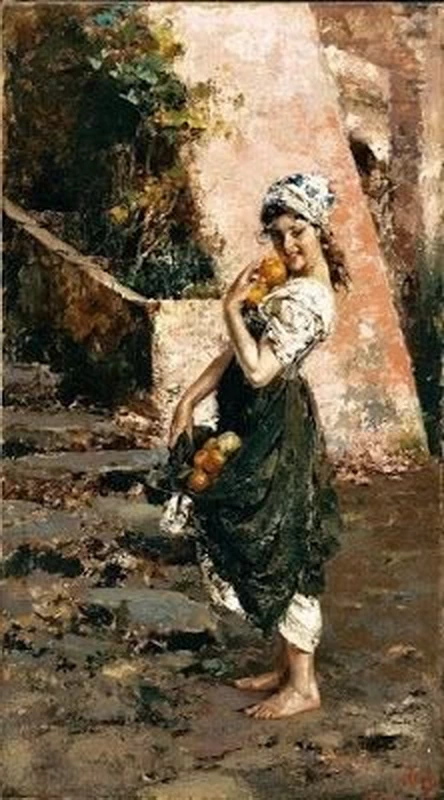 Ragazza con mele nel grembiule
